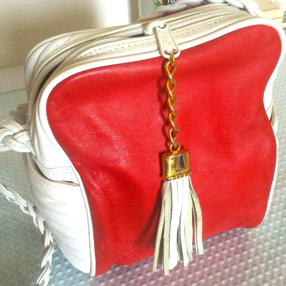Vintage leather Crossbody red and white